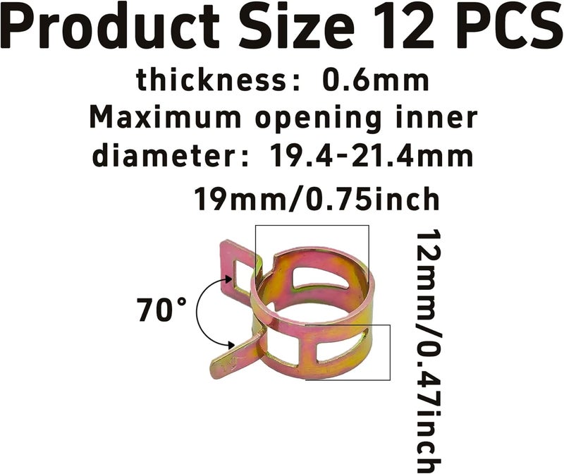 AUXBC 12Pcs 3/4inch Spring Band Type Fuel Hose Clamps, 19mm Silicone Vacuum Hose Pipe Clamp Fasteners, Water Pipe Air Tube Clamps, Fit 19.4-21.4mm OD Hose - Image 2